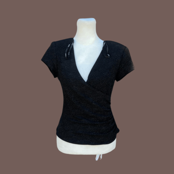 Cachet Glitter Wrap Top | Black | Size 6 | Vintage 80s - Picture 1 of 5